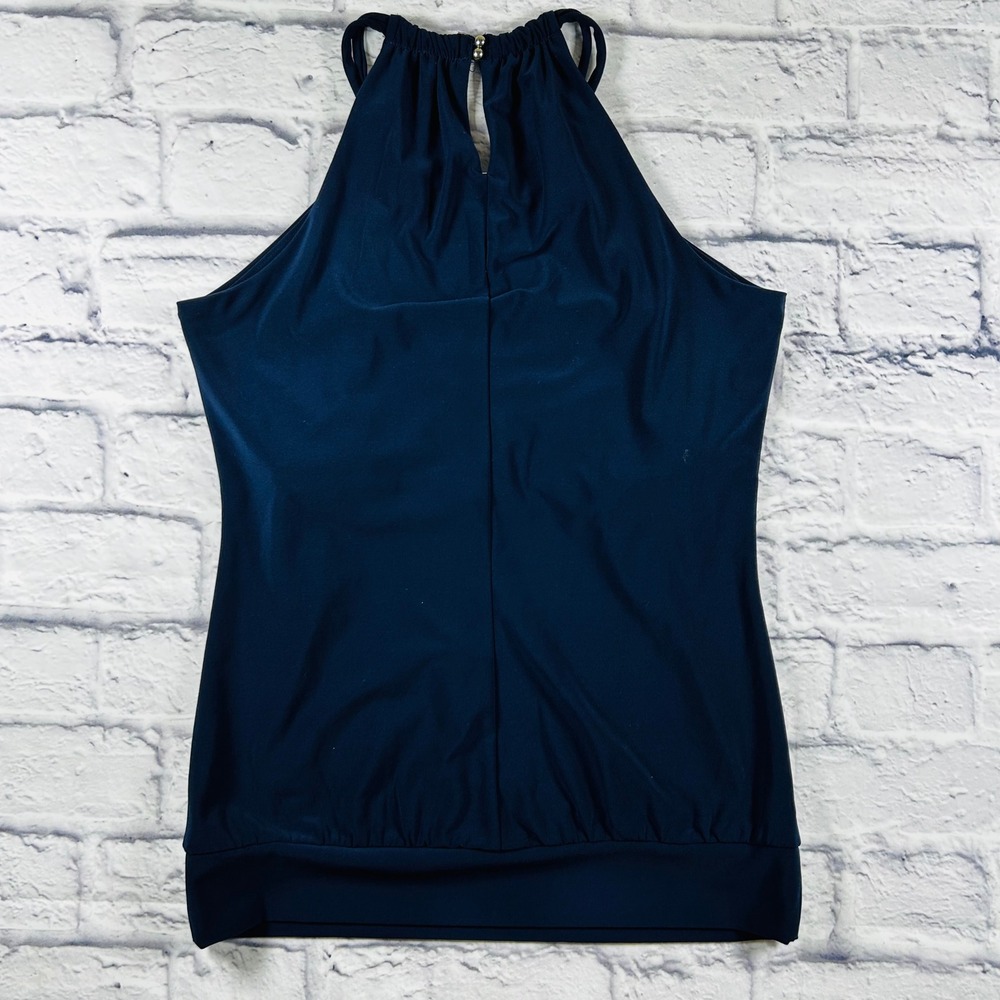 White House Black Market Navy Blue Halter Tank Top Metal Ring Detail Small - Picture 3 of 7